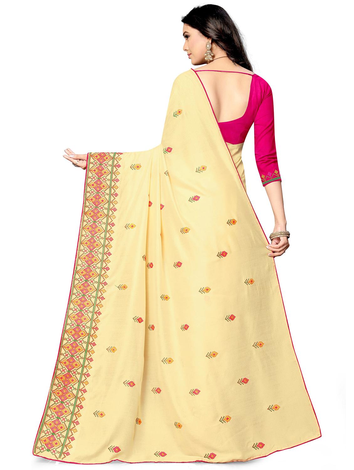cream georgette embroidered saree with blouse - 18401163 -  Standard Image - 1