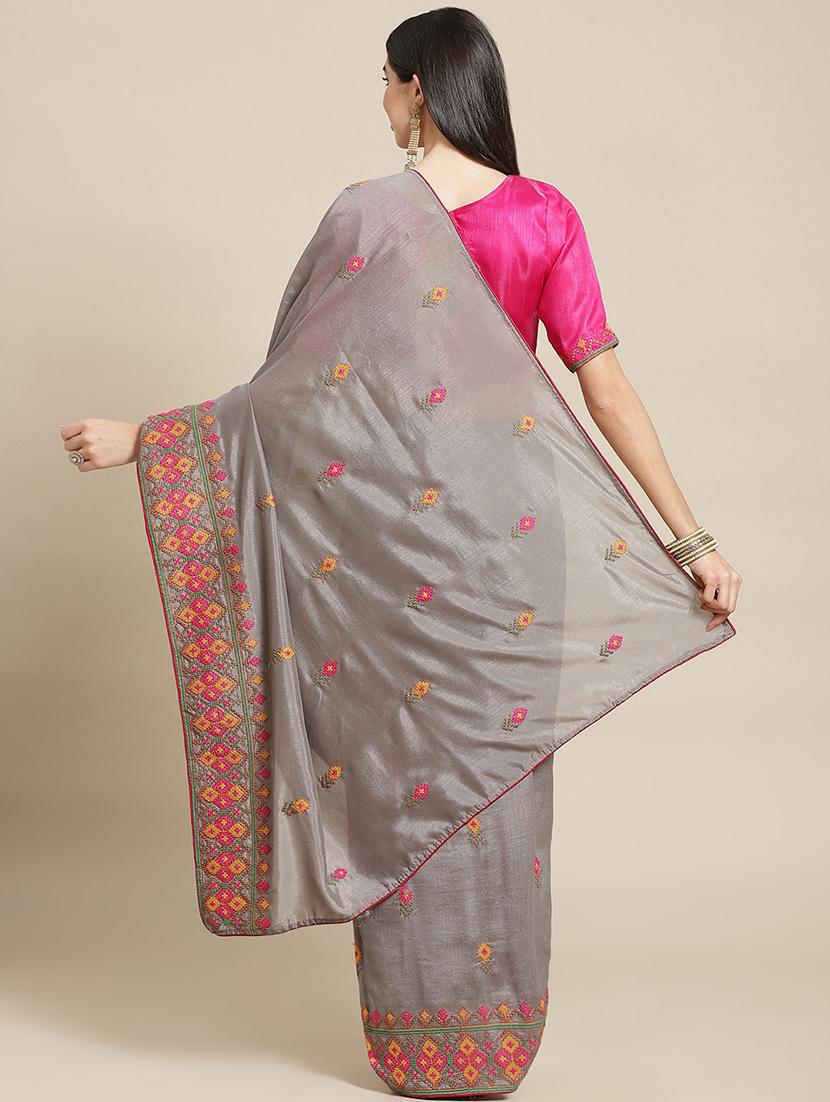 grey georgette embroidered saree with blouse - 18401167 -  Standard Image - 1