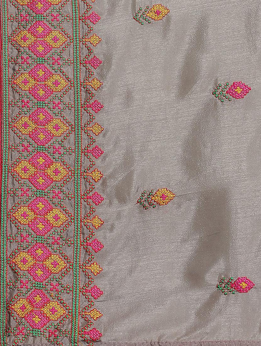 grey georgette embroidered saree with blouse - 18401167 - Standard Image - 4