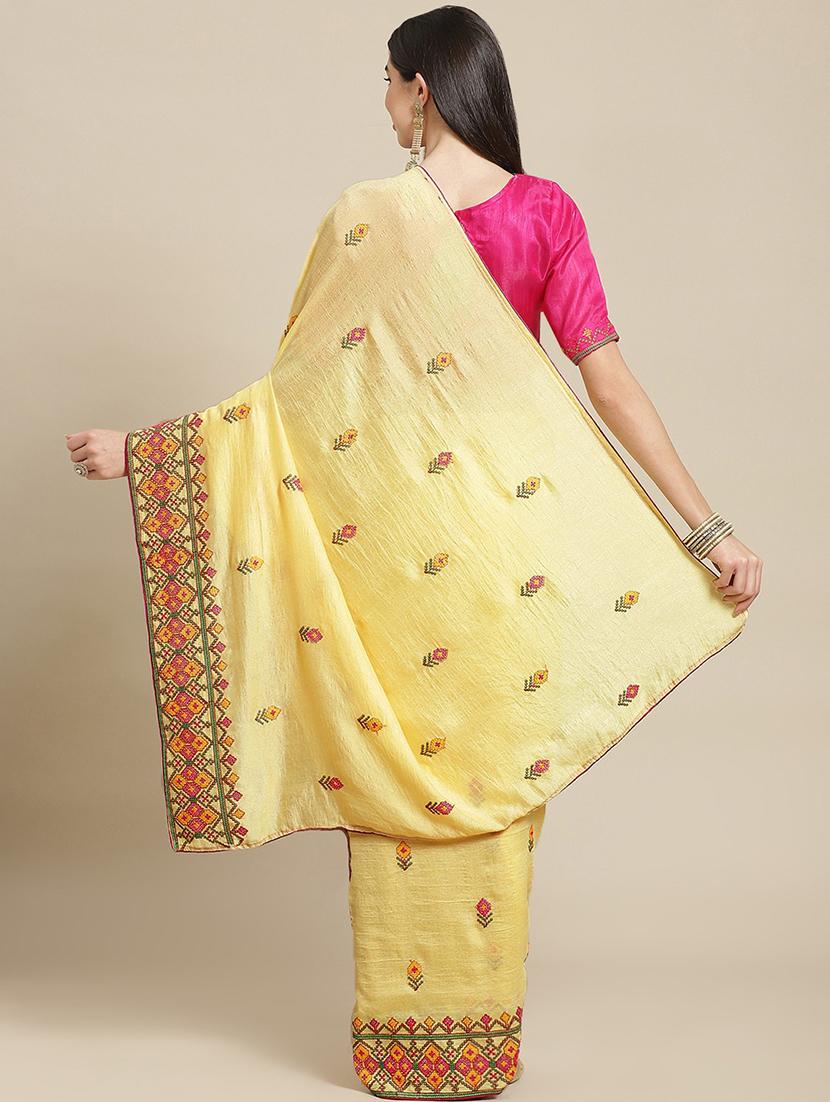 cream georgette embroidered saree with blouse - 18401170 -  Standard Image - 1