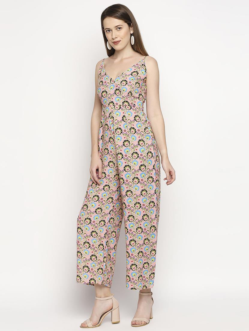 overlap neck floral full leg jumpsuit - 18401199 - Standard Image - 1