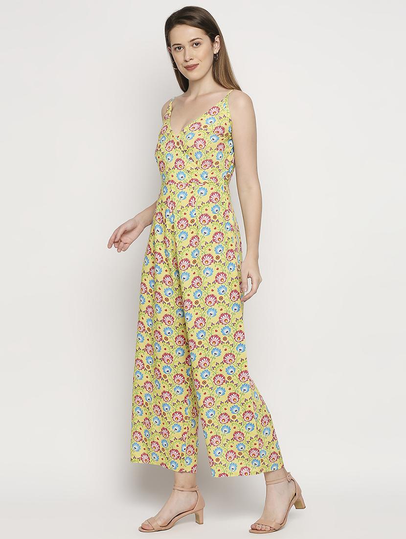 overlap neck floral full leg jumpsuit - 18401200 - Standard Image - 1