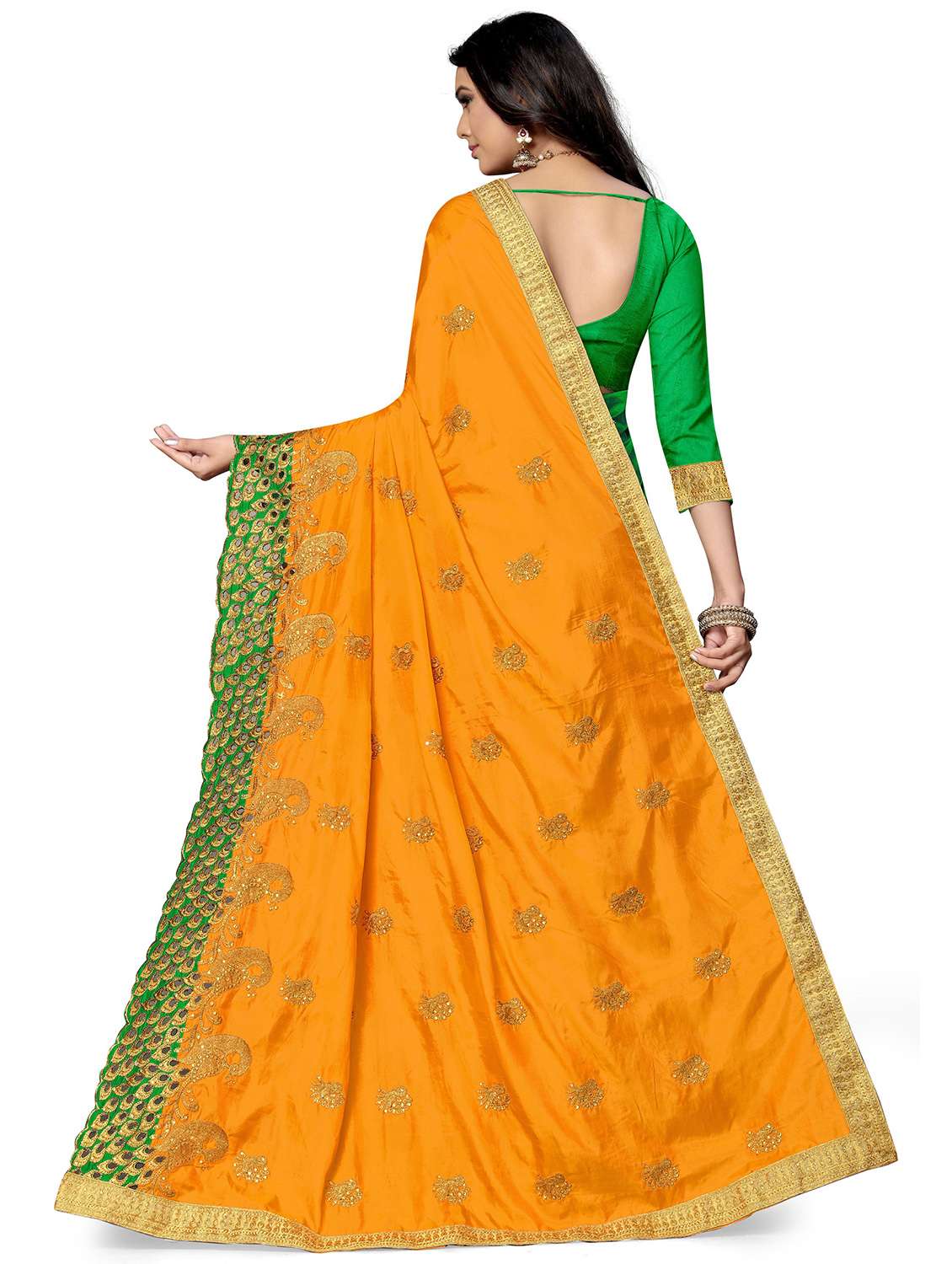 yellow silk half and half saree - 18401232 - Standard Image - 1