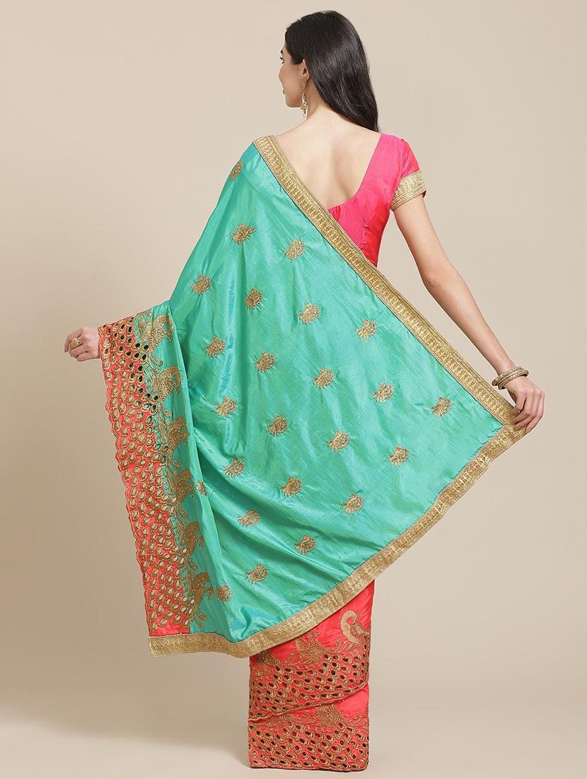 turquoise silk half and half saree with blouse - 18401237 -  Standard Image - 1