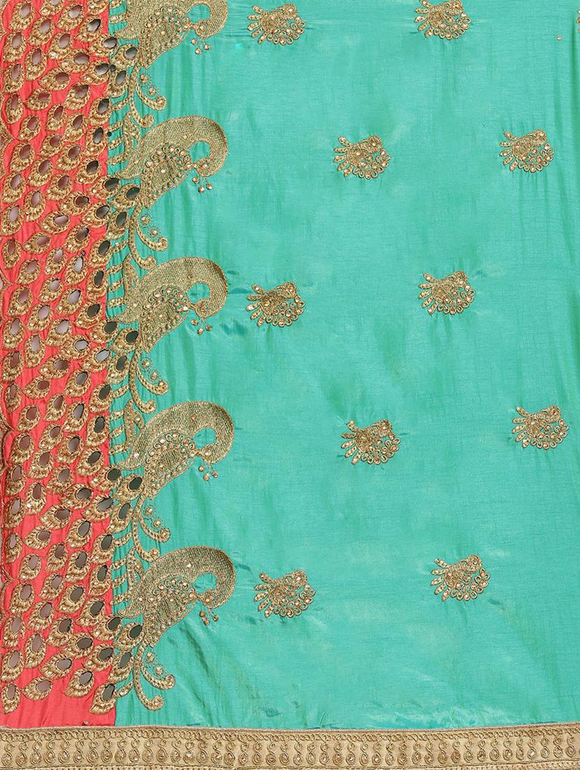 turquoise silk half and half saree with blouse - 18401237 - Standard Image - 4