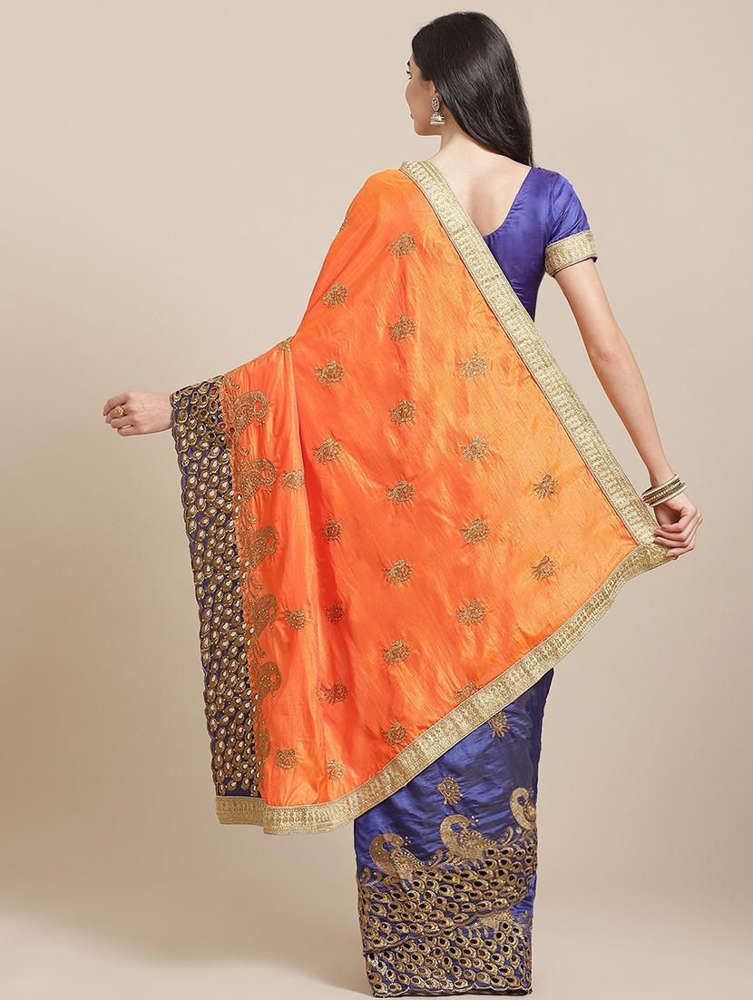 orange silk half and half saree with blouse - 18401239 - Standard Image - 1