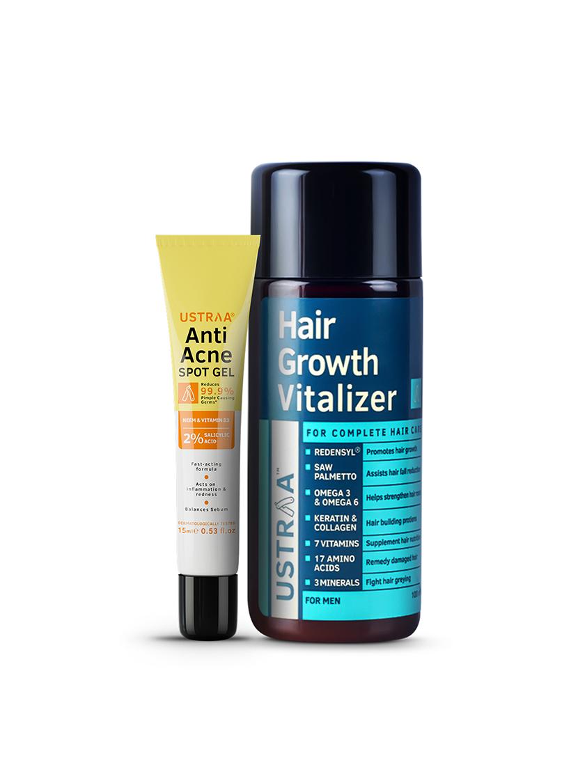 ustraa anti acne spot gel - 15ml & hair growth vitalizer - 100ml - 18401720 -  Zoom Image - 0