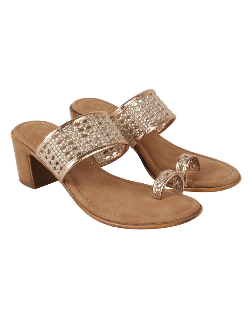 gold synthetic open thong sandals - 18401978 -  Standard Image - 1
