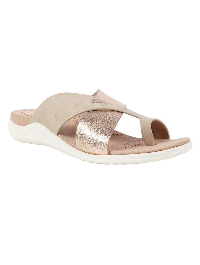 gold synthetic open thong sandals