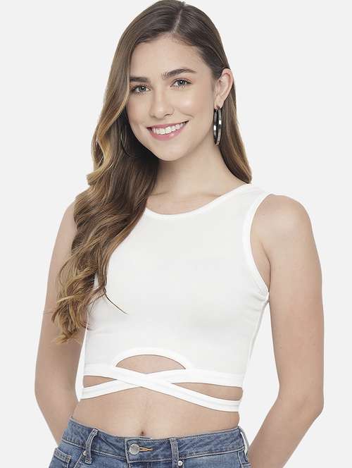 women's crop round neck top - 18402162 - Standard Image - 0