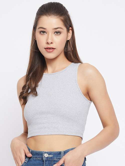 women's crop round neck top - 18402512 - Standard Image - 0