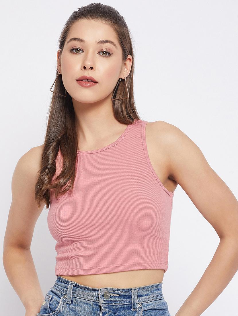 women's crop round neck top