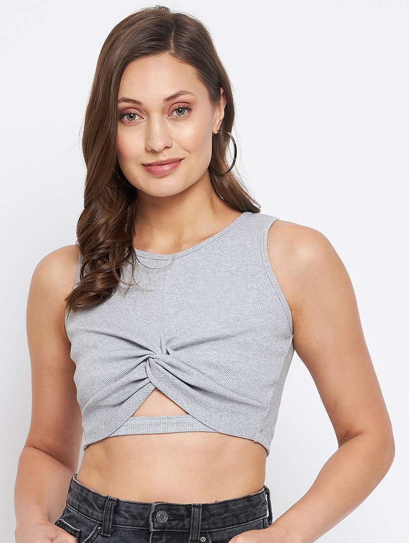 women's crop round neck top