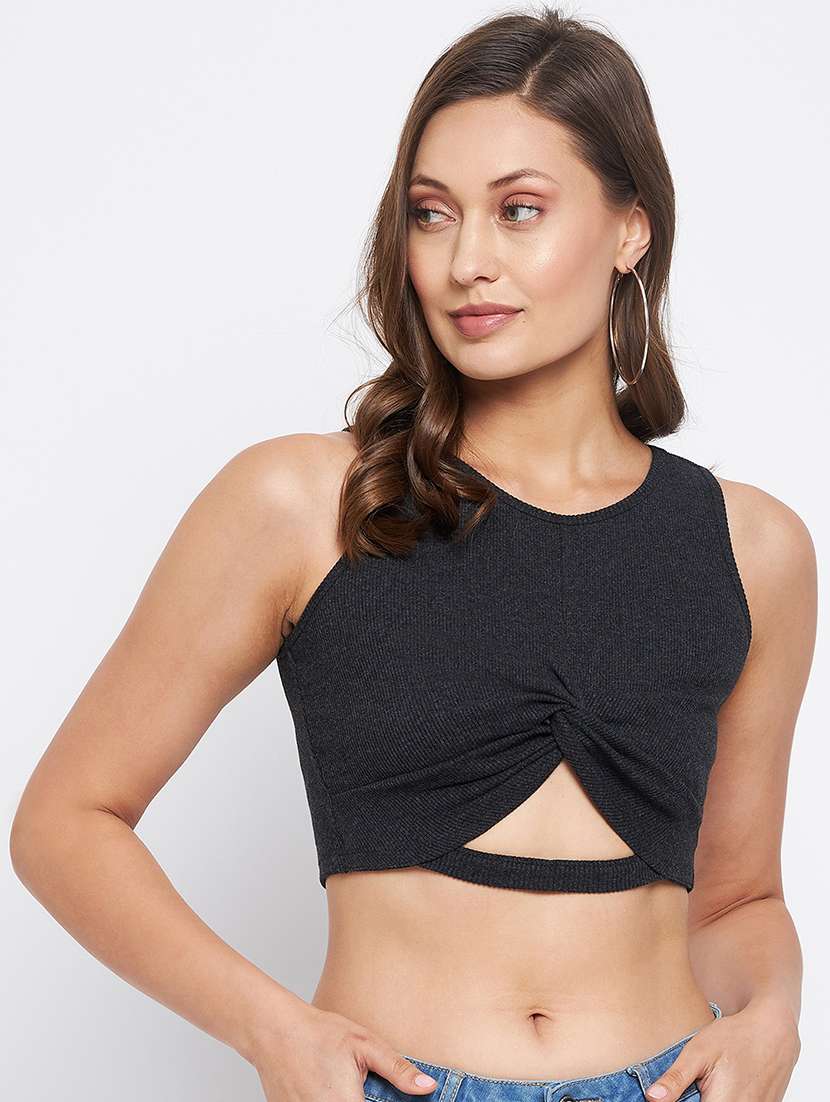 women's crop round neck top