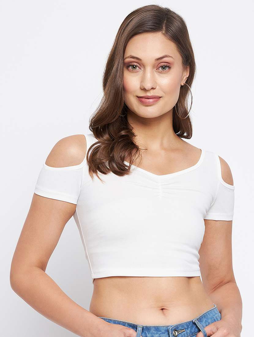 women's crop v neck top