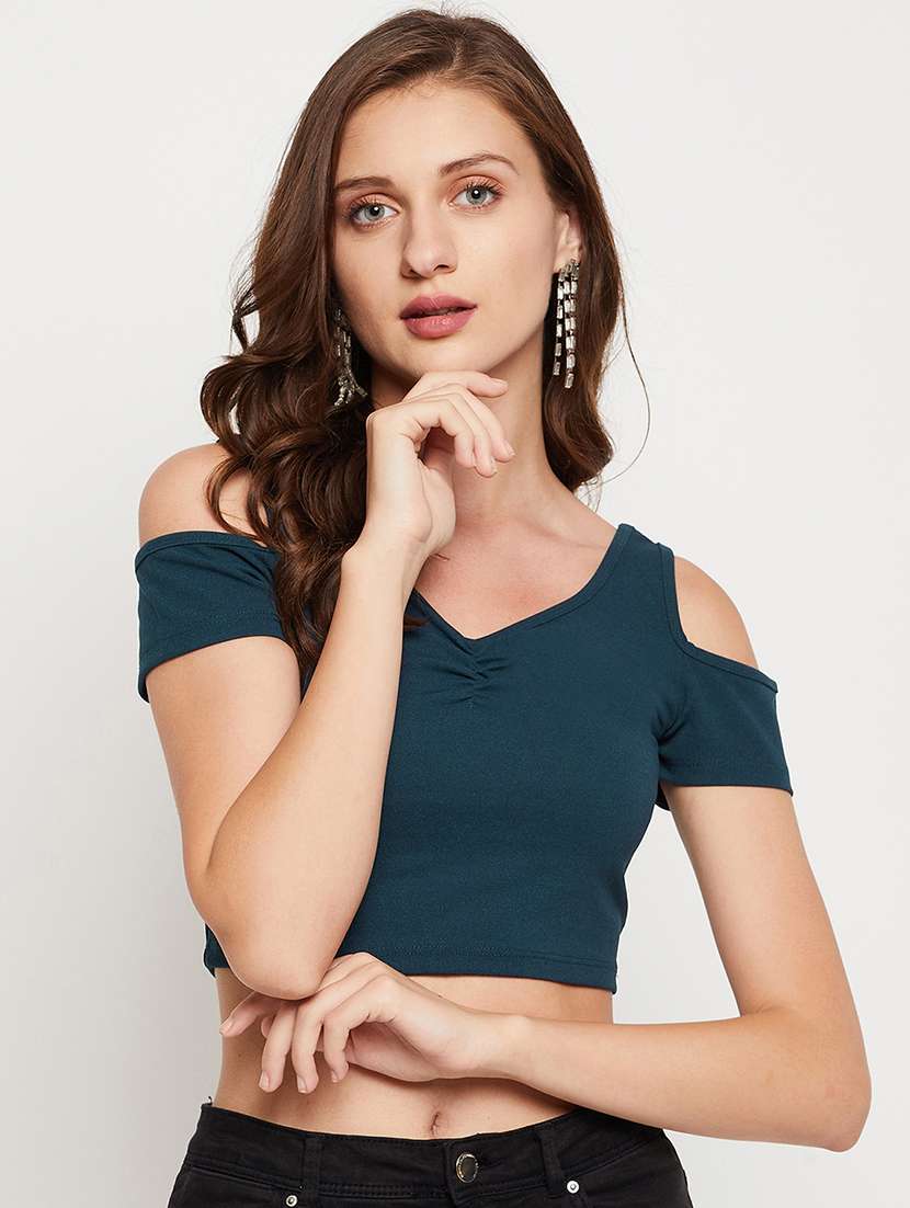 women's crop v neck top