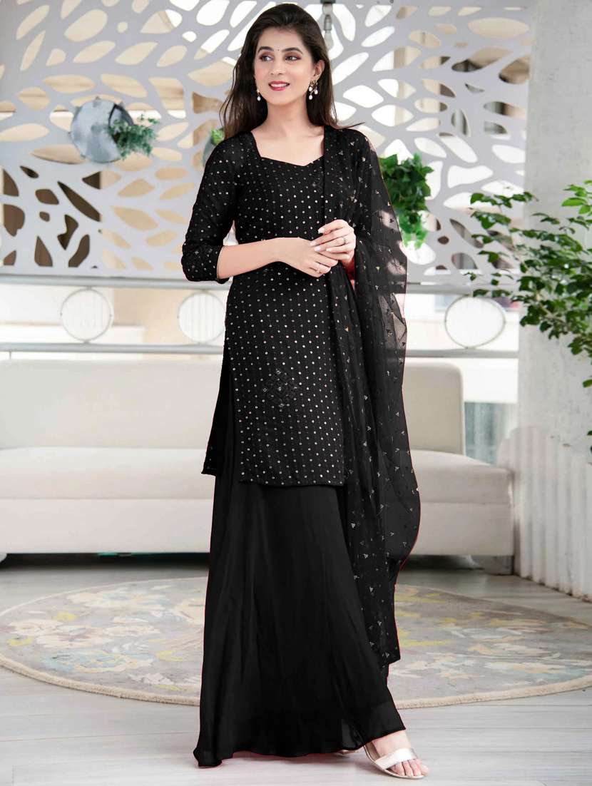 Buy online Black Kurta Skirt Suit Semi-stitched Suit from Suits