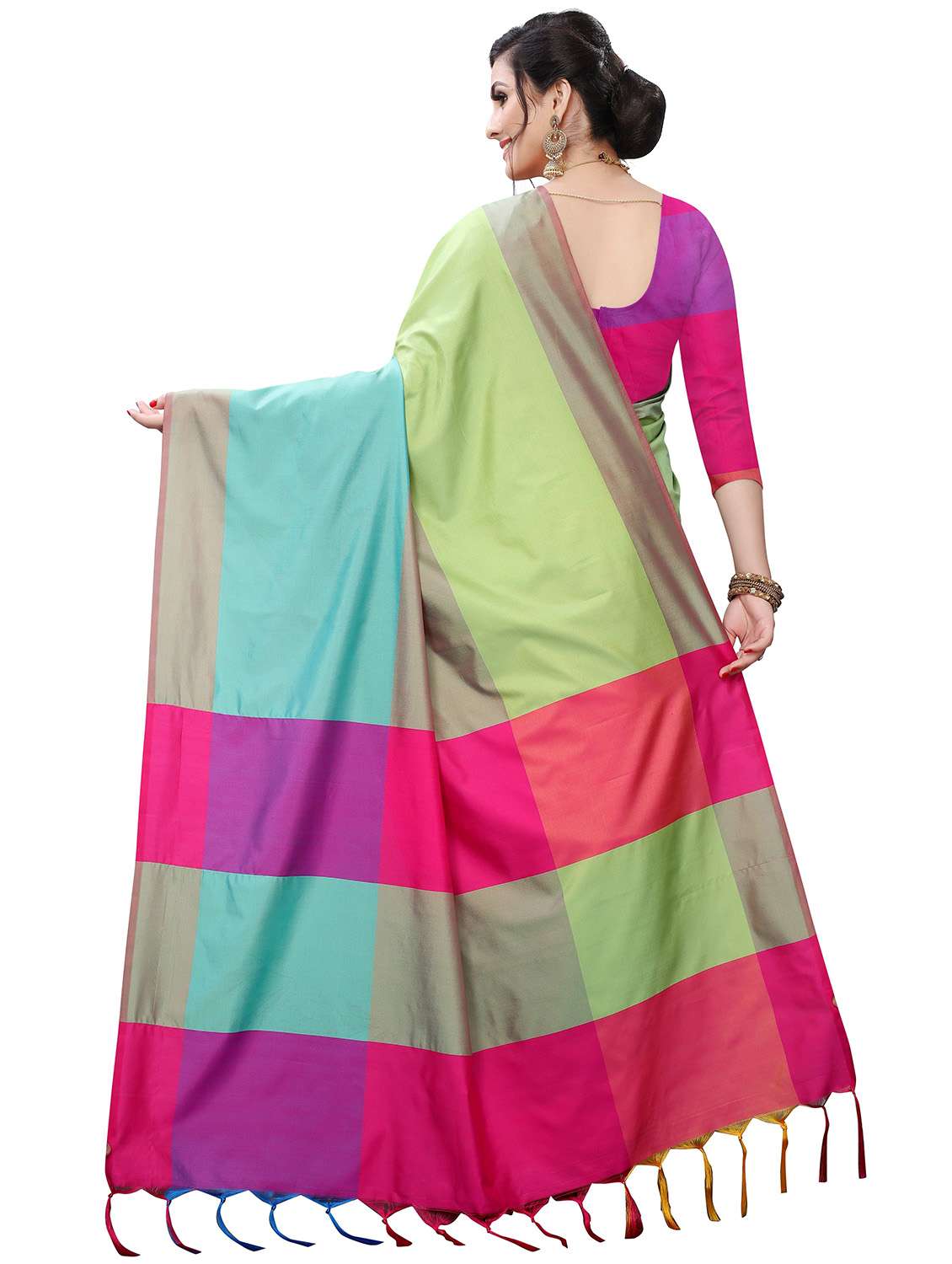 women's color block multi colored saree with blouse - 18402761 -  Standard Image - 1