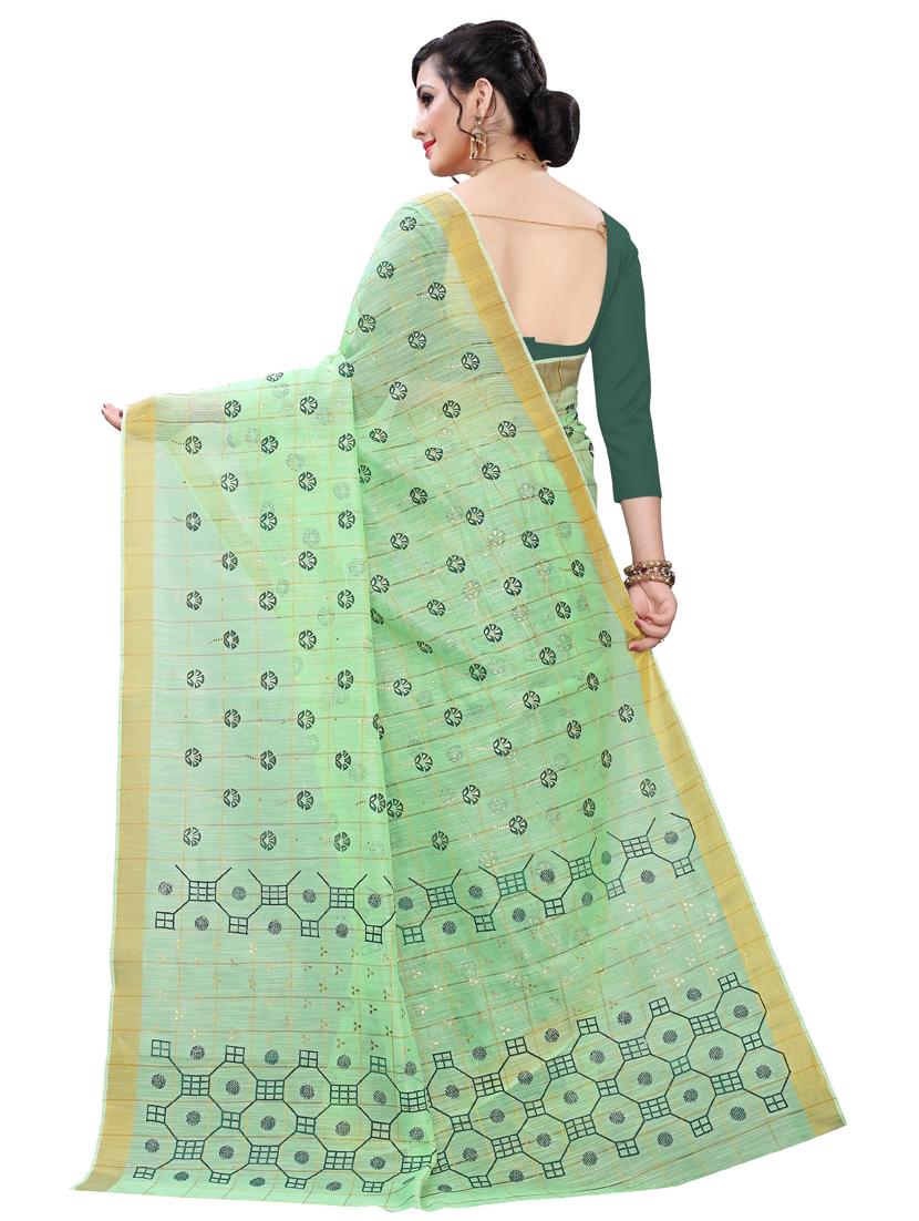 women's block print mint colored saree with blouse - 18402765 - Standard Image - 1