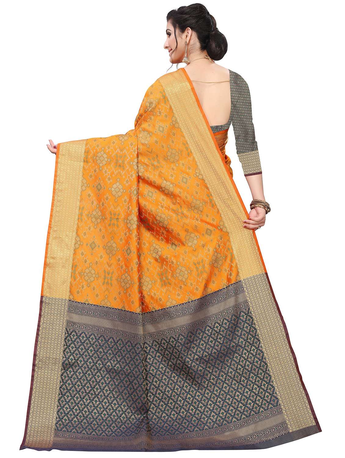 mustard silk blend kanjivaram saree with blouse - 18402769 -  Standard Image - 1