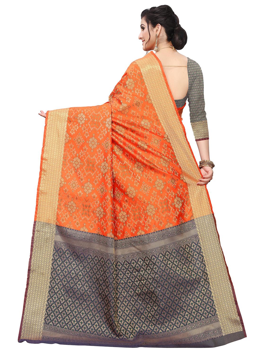 orange silk blend kanjivaram saree with blouse - 18402771 - Standard Image - 1