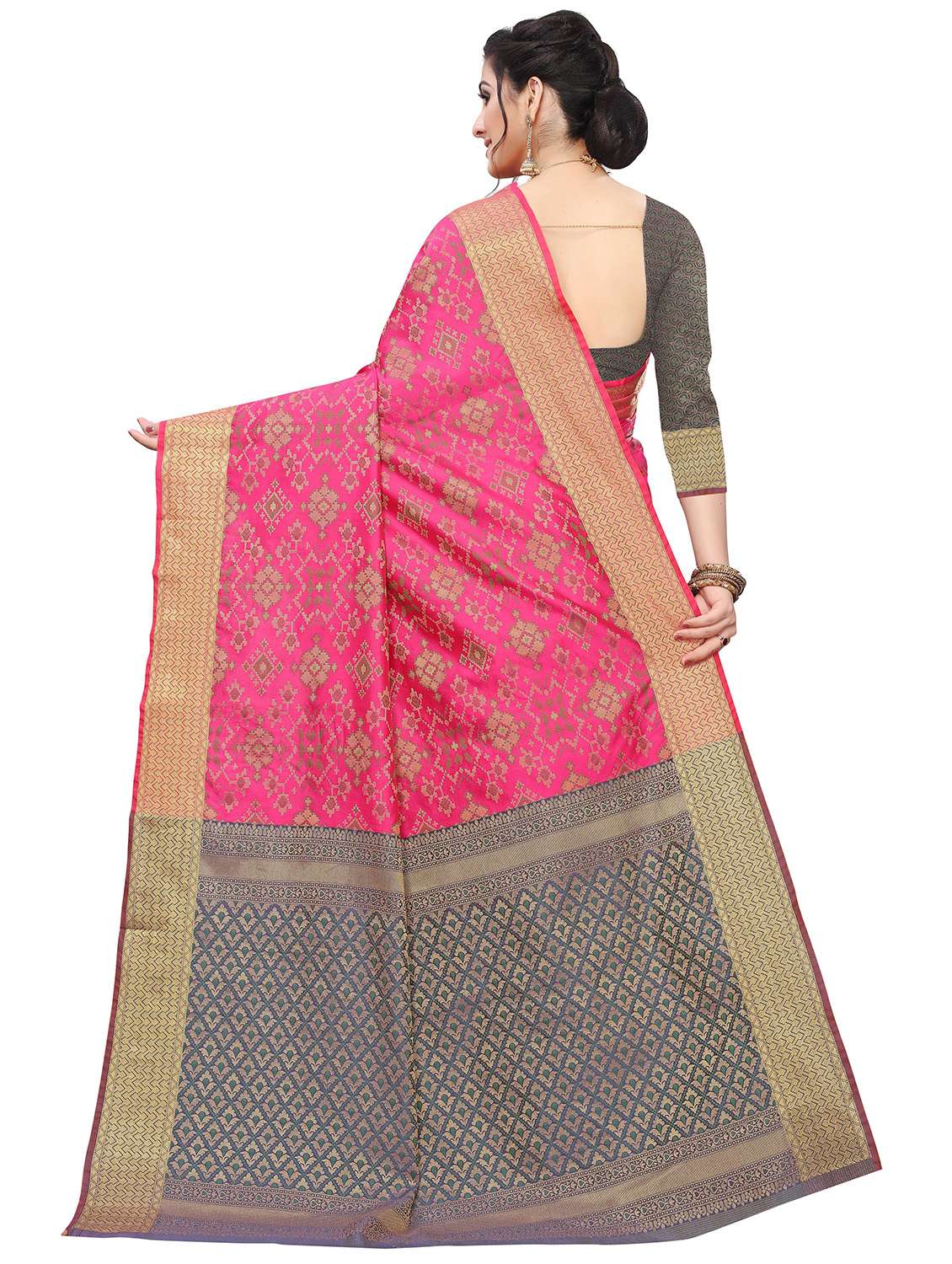 pink silk blend kanjivaram saree with blouse - 18402772 -  Standard Image - 1