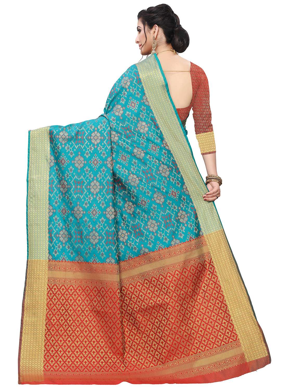 women's self design turquoise colored saree with blouse - 18402773 -  Standard Image - 1