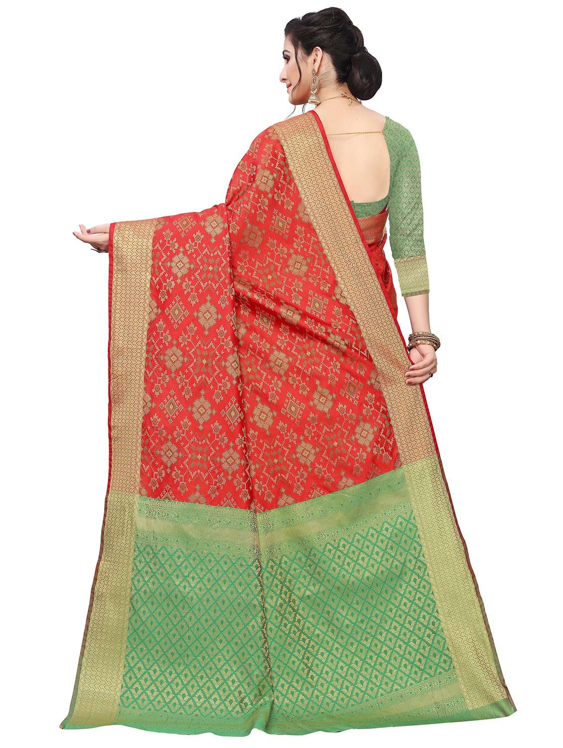 women's self design red colored saree with blouse - 18402774 -  Standard Image - 1