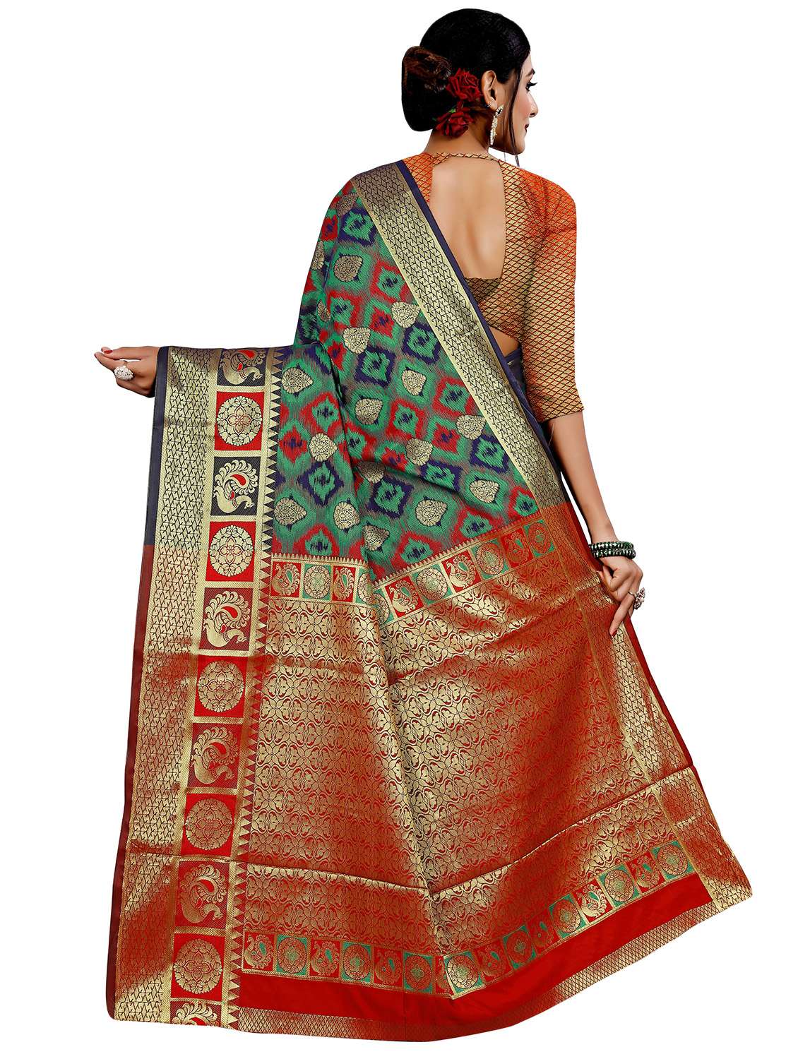 blue cotton silk saree with blouse - 18402787 - Standard Image - 1