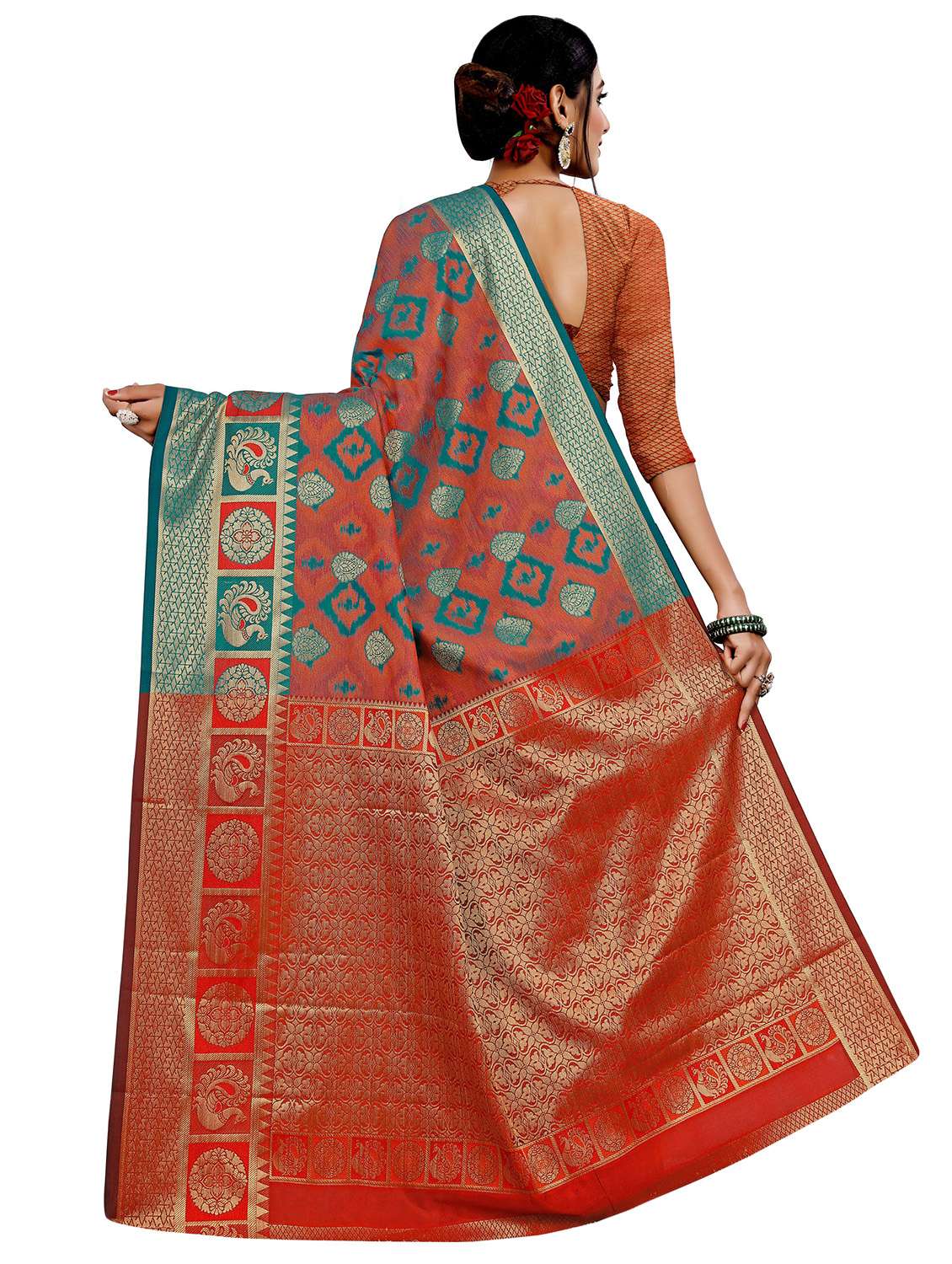 turquoise cotton silk saree with blouse - 18402790 - Standard Image - 1