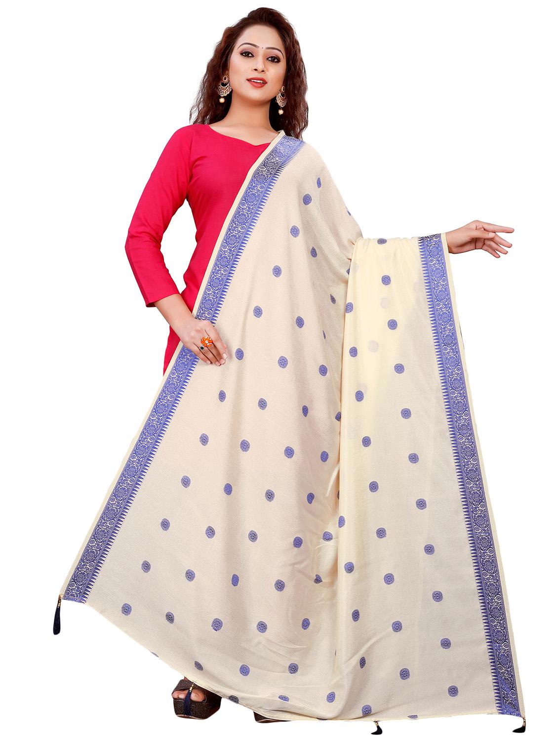 cream printed dupatta with tasseles - 18402800 -  Zoom Image - 0