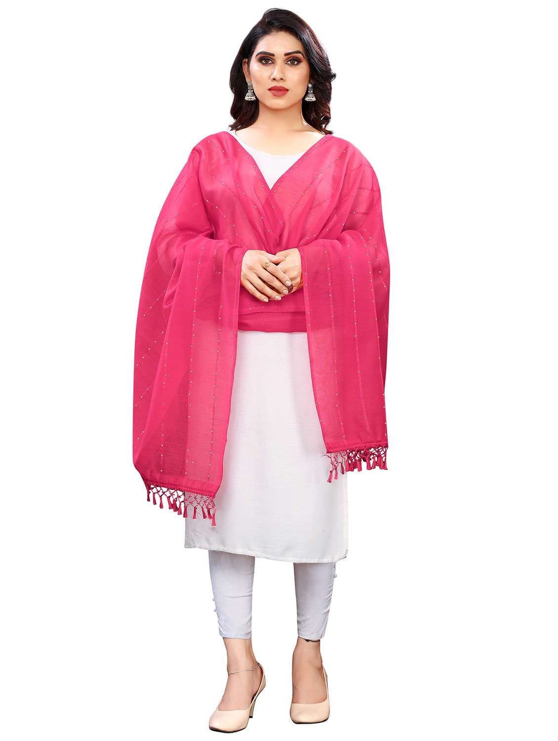 pink cotton blend dupatta