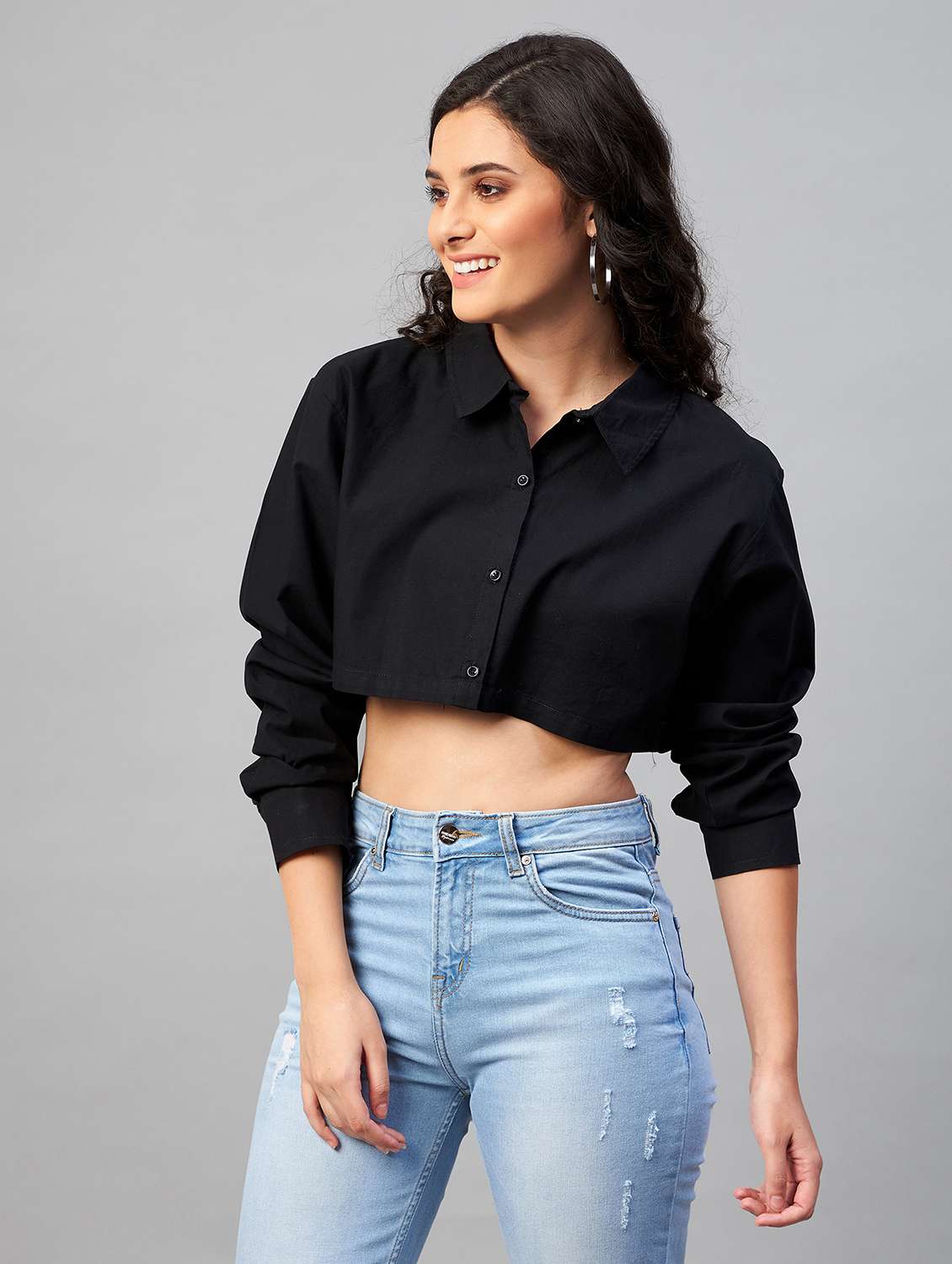 women solid color crop shirt - 18402834 - Zoom Image - 0