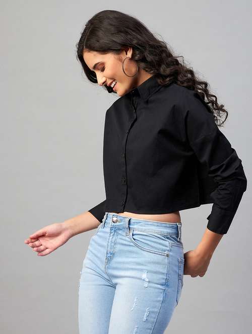 black solid crop shirt - 18402836 -  Standard Image - 0