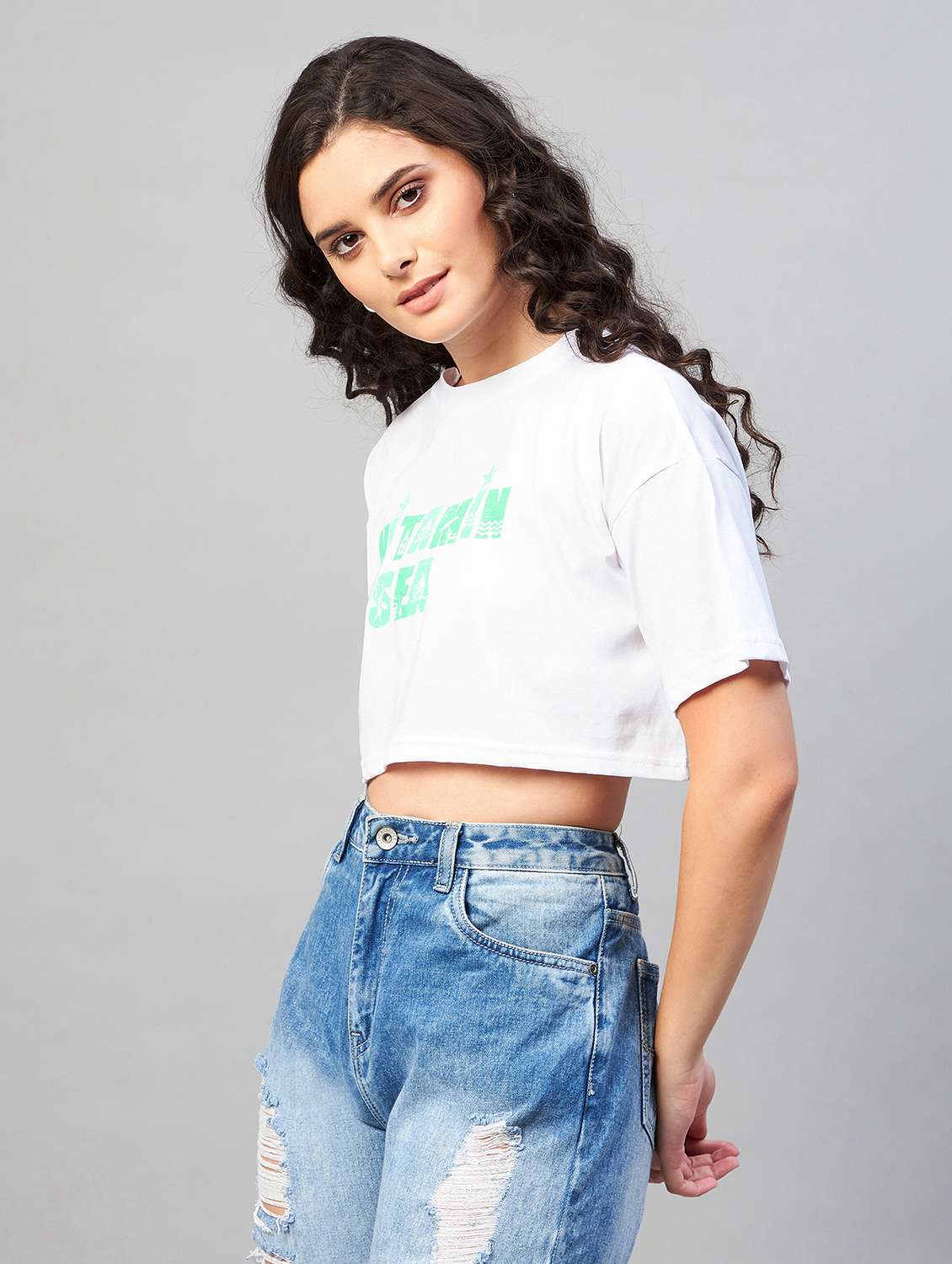 women's chest print round neck t-shirt