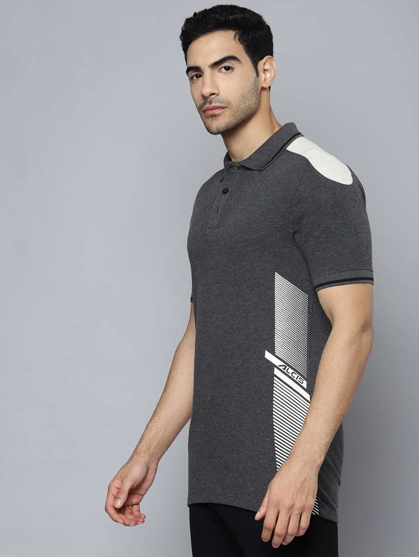 grey color block polo t-shirt - 18402930 -  Standard Image - 1