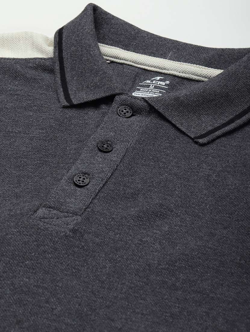 grey color block polo t-shirt - 18402930 -  Standard Image - 4