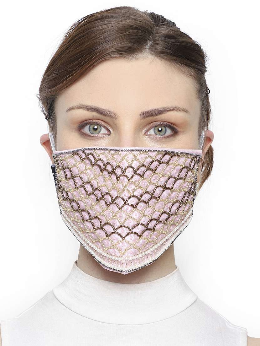 pack of 2 multicolor 3-ply art silk embellished fabric fashion mask - 18403026 -  Standard Image - 4