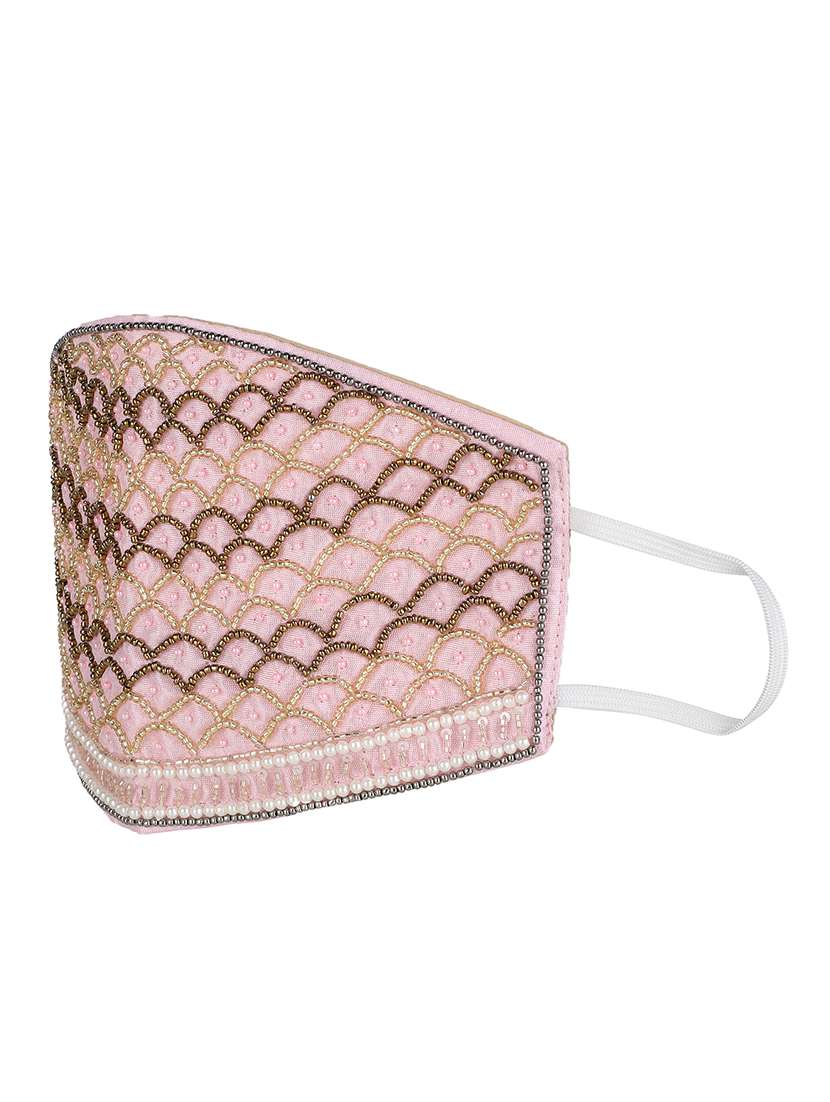 pack of 2 pastel pink & multi 3-ply art silk embellished fabric fashion mask - 18403027 -  Standard Image - 1