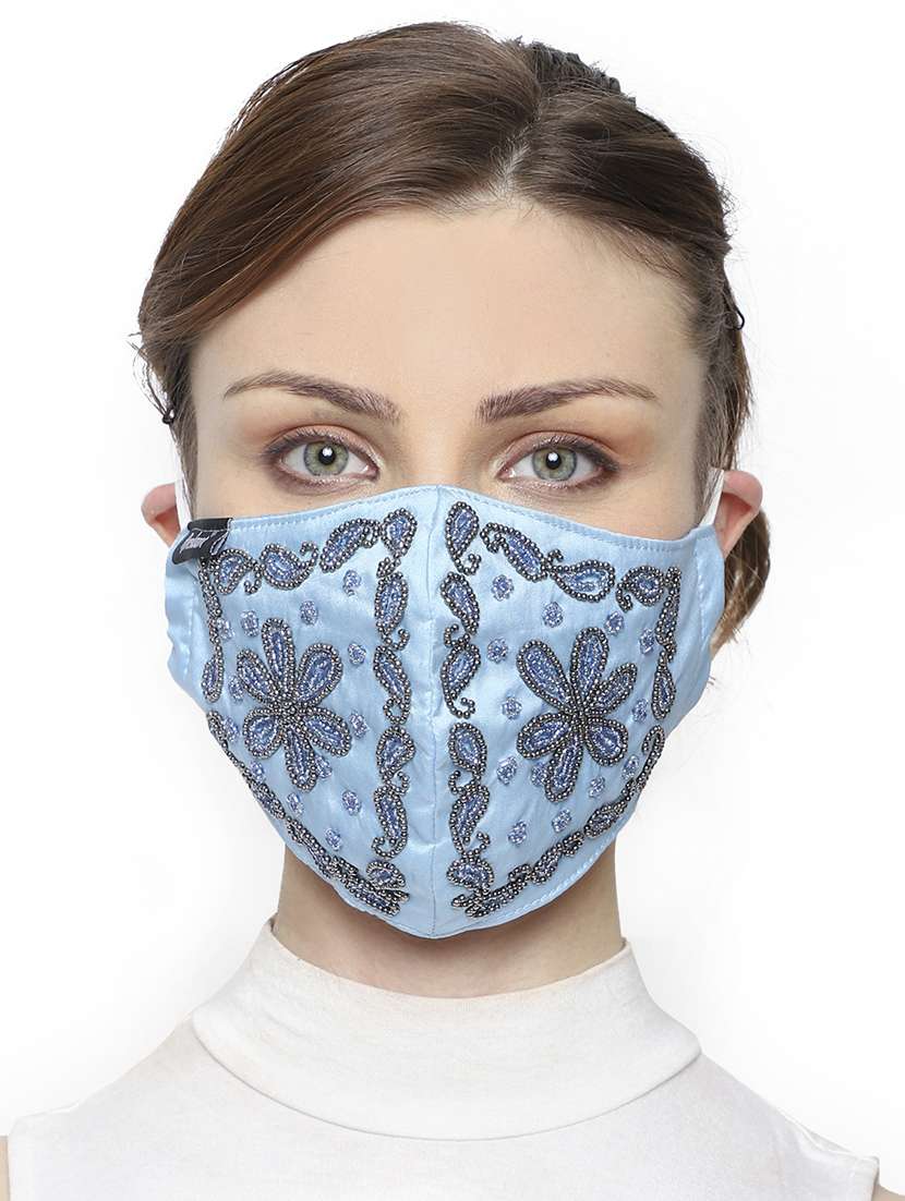 pack of 2 multicolor 3-ply art silk embellished fabric fashion mask - 18403037 -  Standard Image - 4