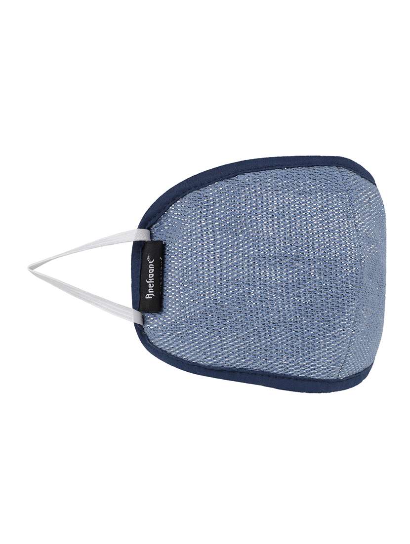 pack of 3 blue & silver 3-ply reusable cotton lurex fabric fashion mask - 18403041 -  Standard Image - 1