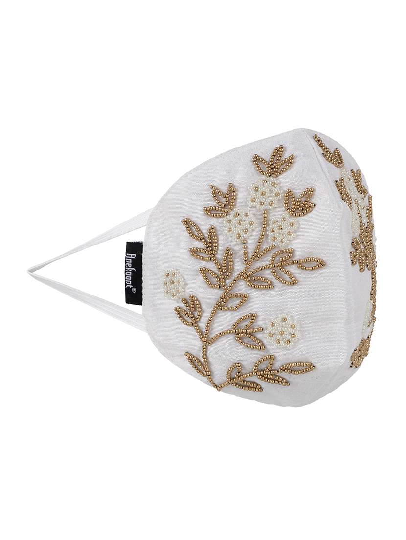 3-ply white & gold art silk embellished fabric fashion mask - 18403042 -  Standard Image - 1