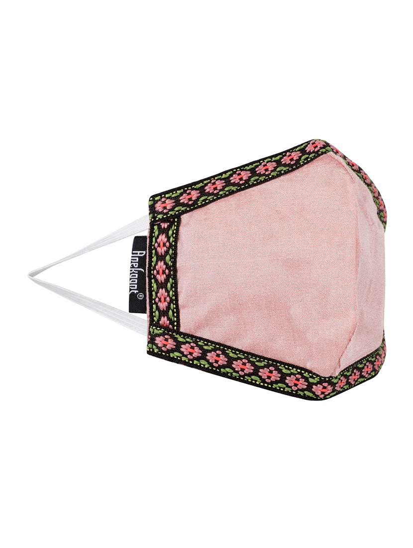  3-ply reusable pink & multi solid poly silk fabric fashion mask - 18403043 -  Standard Image - 1