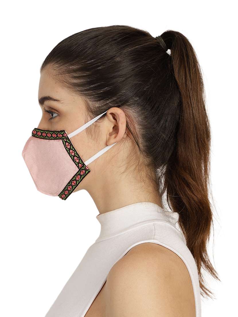  3-ply reusable pink & multi solid poly silk fabric fashion mask - 18403043 -  Standard Image - 4