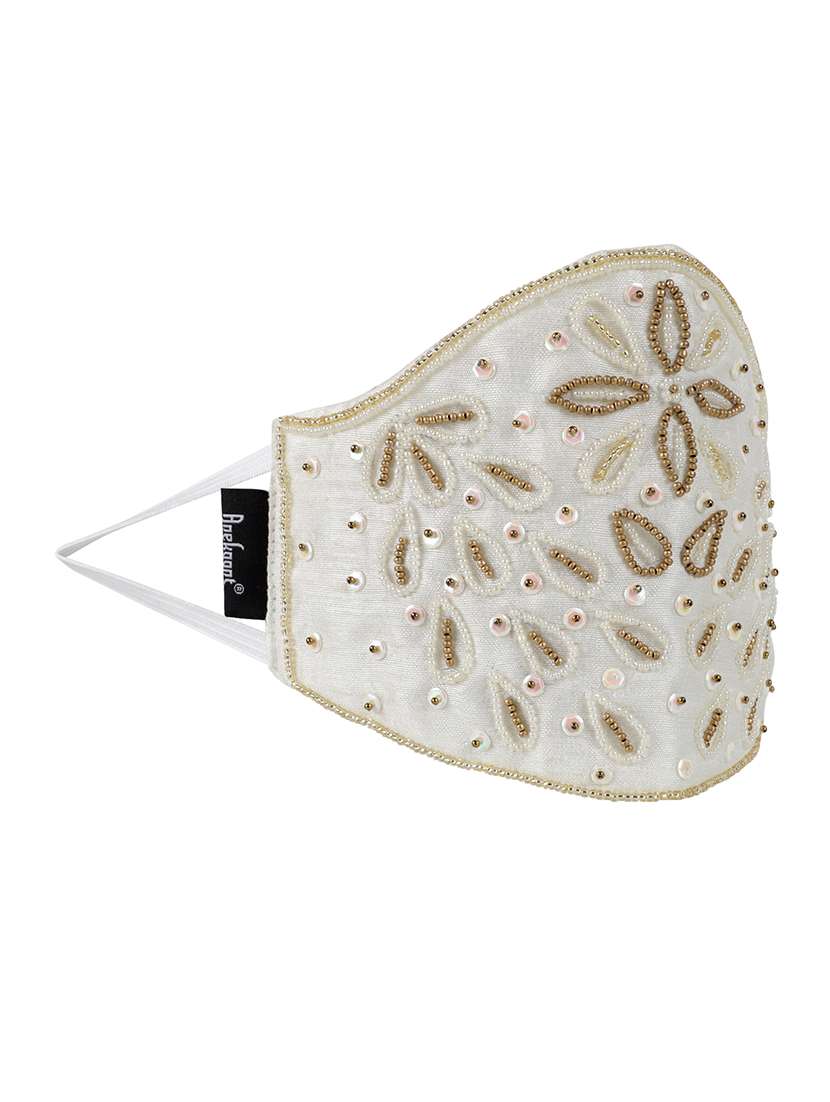 white & gold art silk embellished fabric fashion mask - 18403048 -  Standard Image - 1