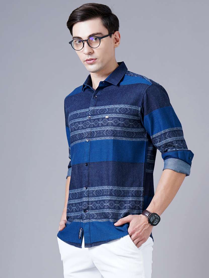 dark blue printed casual shirt - 18403754 -  Standard Image - 1