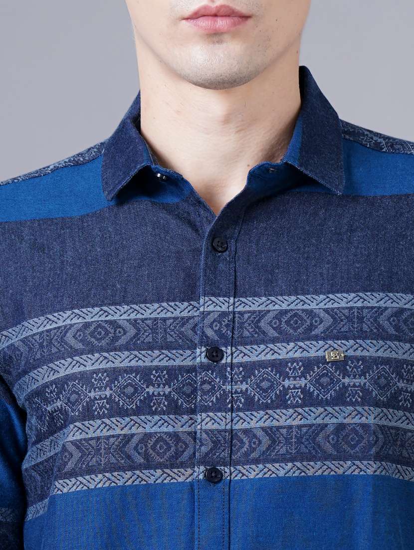 dark blue printed casual shirt - 18403754 -  Standard Image - 4