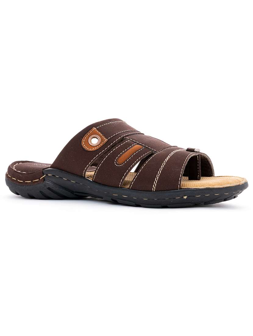 brown suede slip on sandals