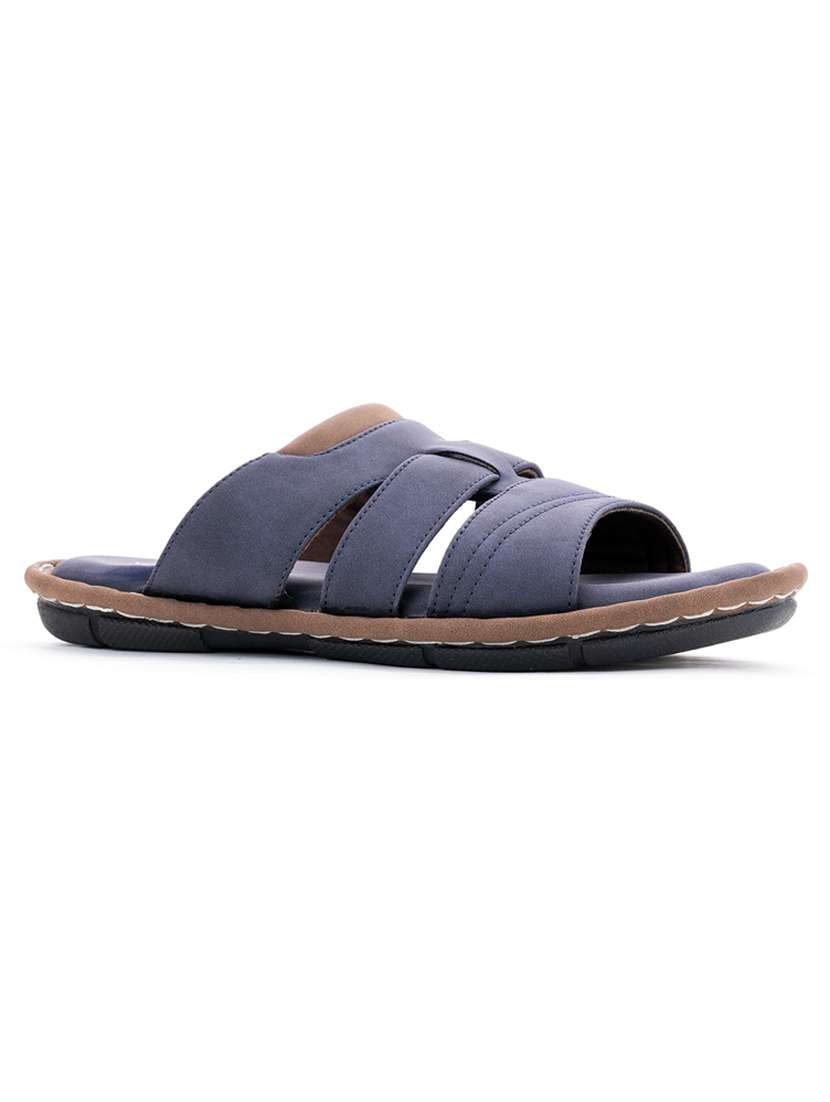 blue suede slip on sandals