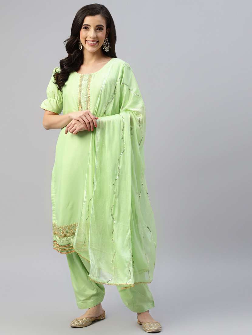green crepe unstitched suit
